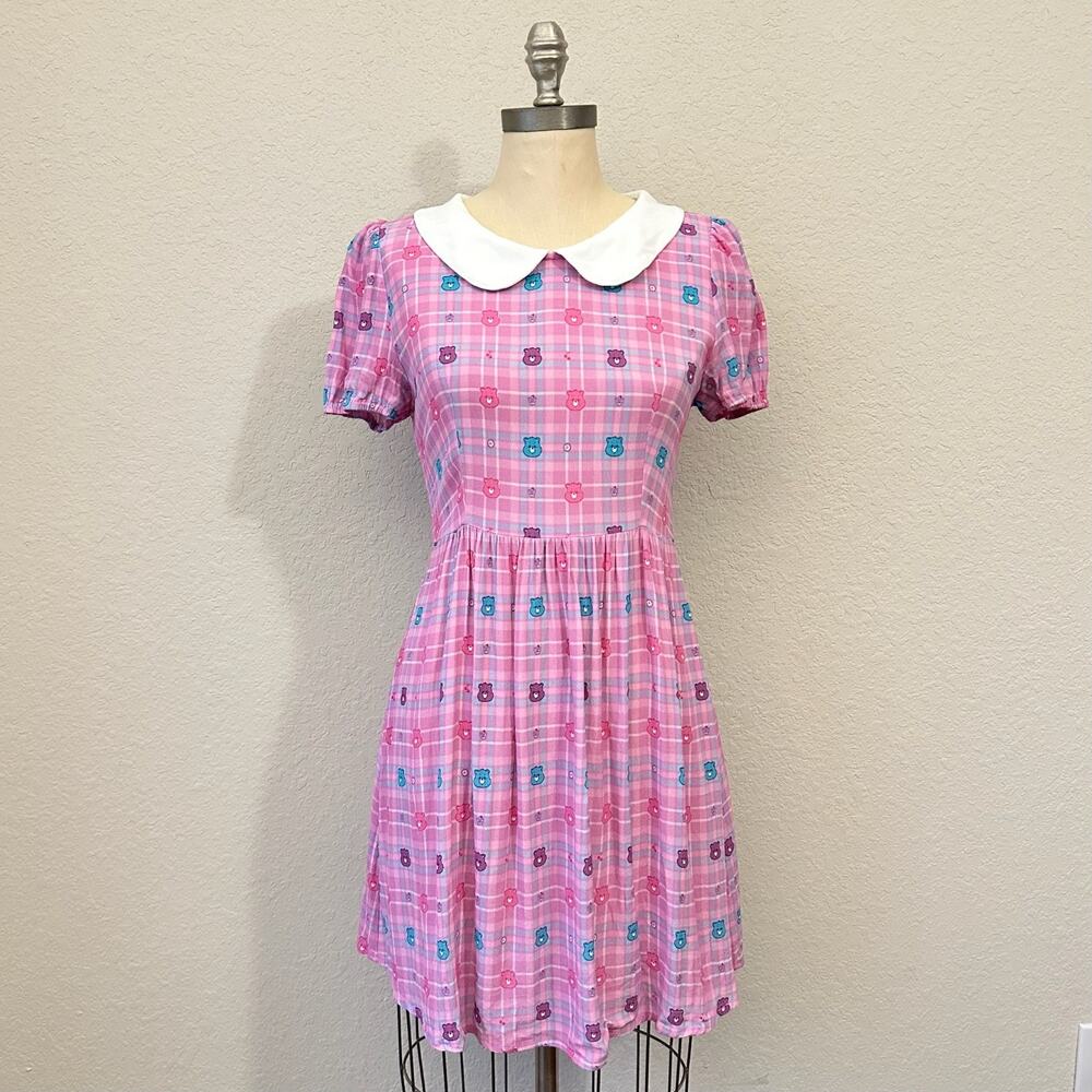 DOLLS KILL X CARE BEARS Dress Pink Plaid Harmony In My Heart Babydoll